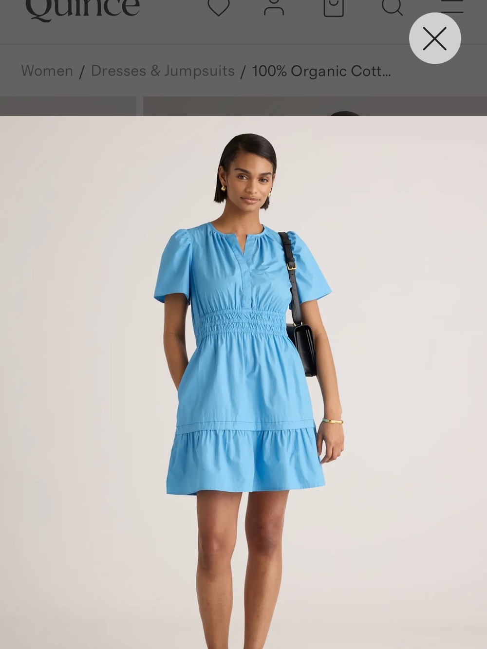 Quince cornflower Blue Smocked Waist Short Sleeve Mini Dress